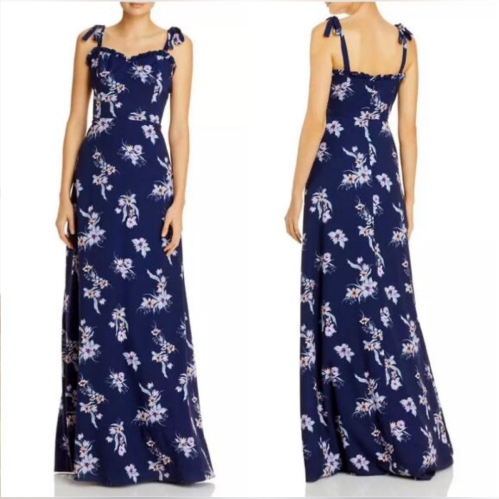 NWT Aidan by AIDAN MATTOX Floral Navy Multi Print Tie-strap Maxi Dress, Size 2